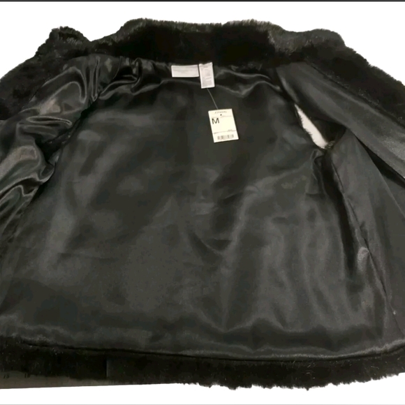 Worthington Jacket Vest Lined Faux Fur Sleeveless Hook Eye Black Size Medium - Picture 6 of 8